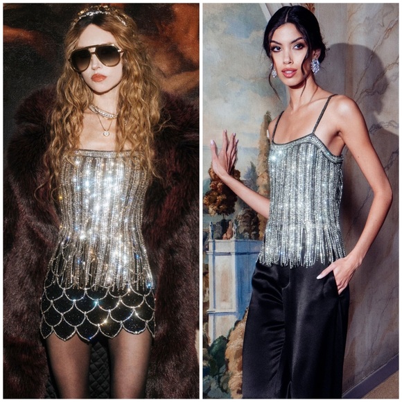 Alice + Olivia Tops - ALICE + OLIVIA CHI EMBELLISHED FRINGE TANK